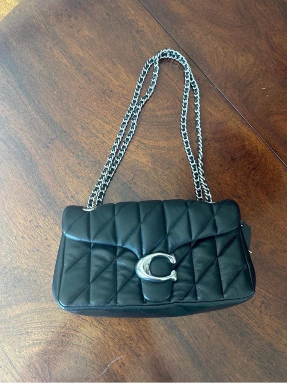 Coach Black Quilted Leather Tabby  Shoulder Bag with Silver Chain